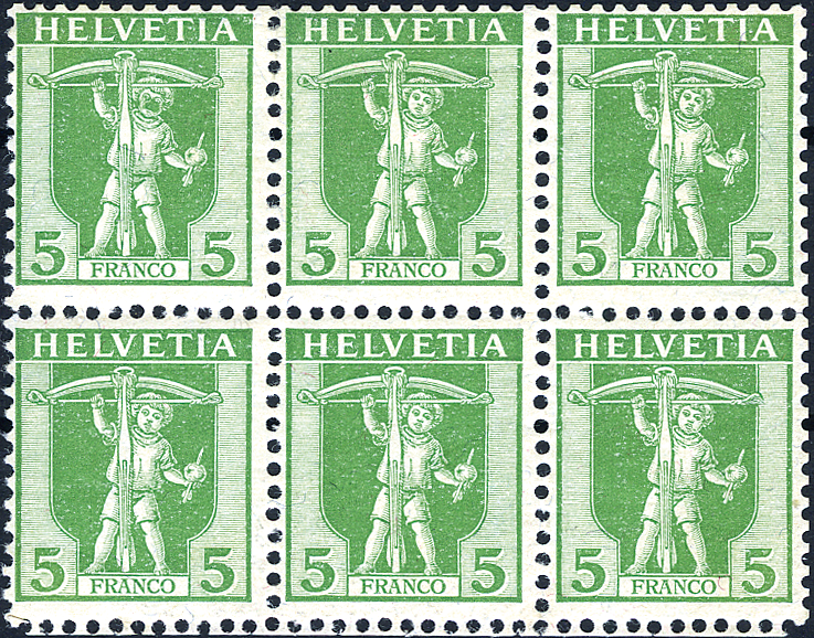 5 Rp. grün, farbiger Fleck im Gesicht