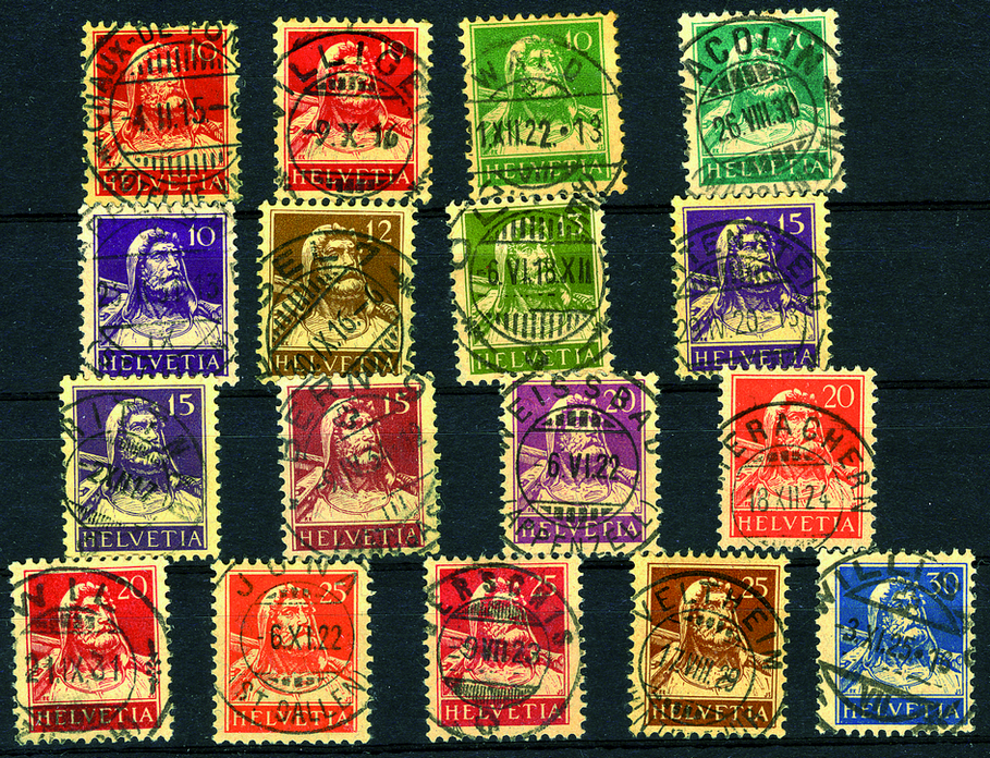 1914-1930, Tellbrustbild, Vollstempel-Kollektion