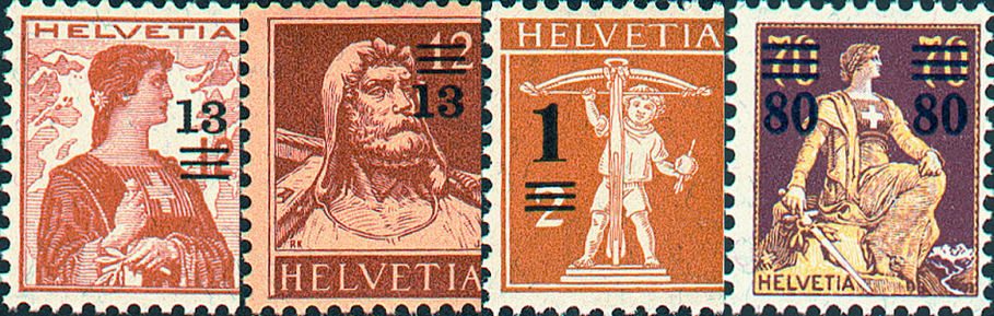 1915, Aufbrauchsausgaben mit neuen Wertaufdrucken