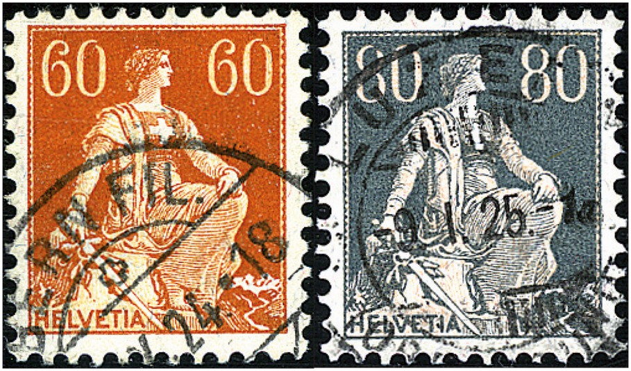 60 Rp. braunorange-gelb u. 80 Rp. grau-hellorange