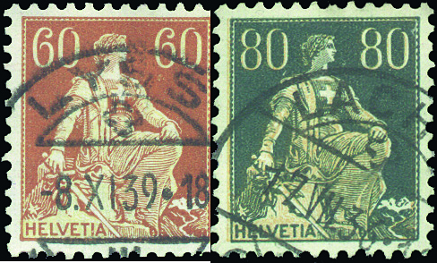 60 Rp. braunorange-gelb u. 80 Rp. grau-hellorange