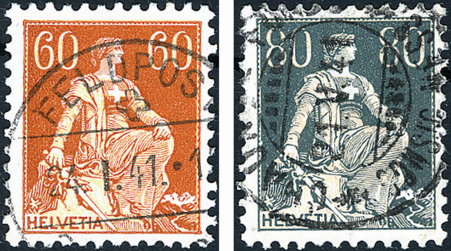 60 Rp. braunorange-gelb u. 80 Rp. grau-hellorange