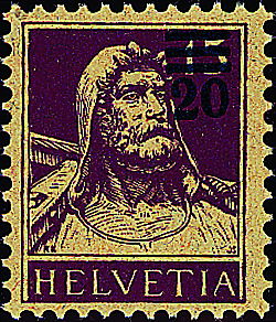 20-15 Rp. violett, sämisch, (Aufdruck tiefblau)