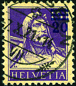 20-15 Rp. violett, sämisch, (Aufdruck tiefblau)