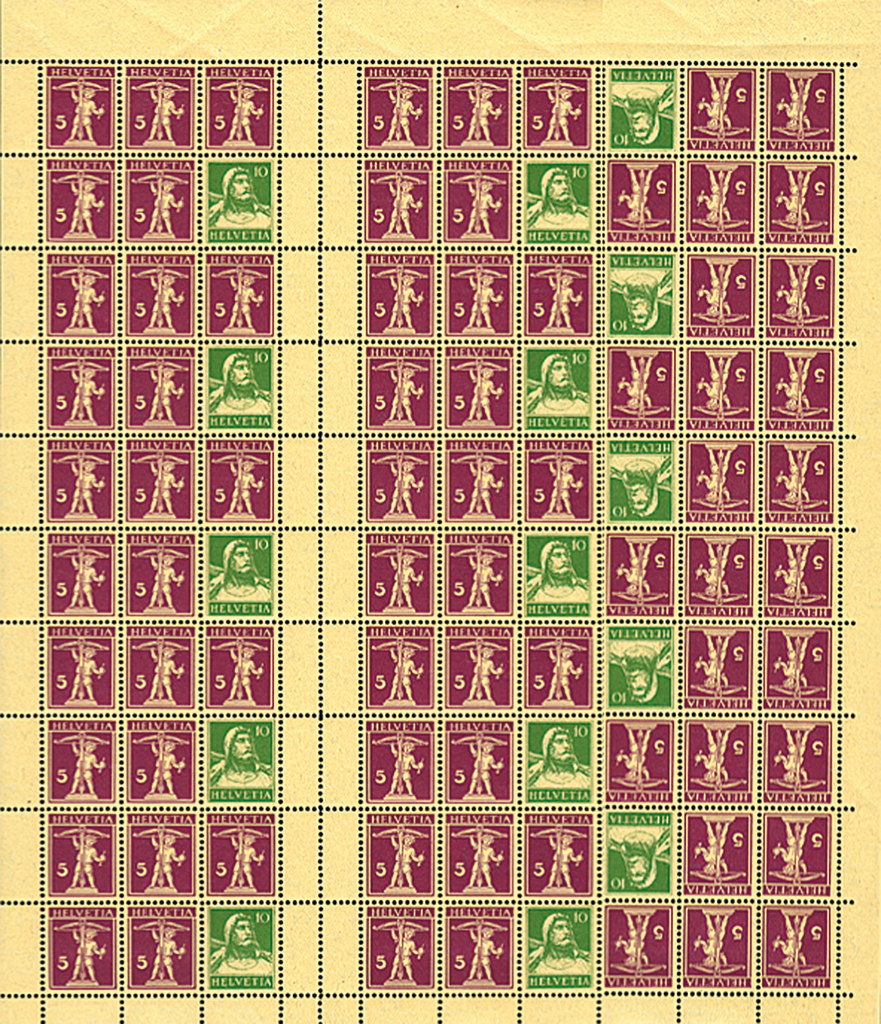 5 Rp. rotlila u. 10 Rp. grün