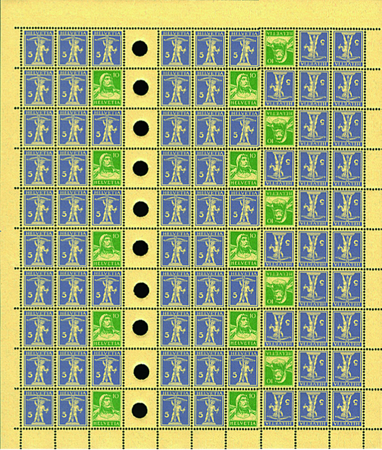 5 Rp. grauviolett, sämisch u. 10 Rp. grün