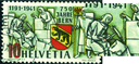 10 Rp. Berchtold, dunkelgrau-rot, "Spinne auf dem Hammer"