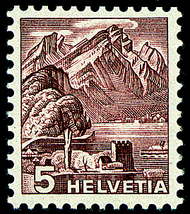 5 Rp. Pilatus, gelbbraun, m-Kontrollaufdruck