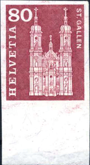 80 Rp. Stiftskirche St. Gallen, violettbraun, "Ungezähnt statt gezähnt"