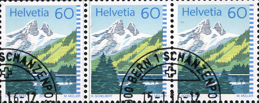 60 Rp. Lac de Tanay, "Senkrechter grüner Strich" durch das ganze Markenbild