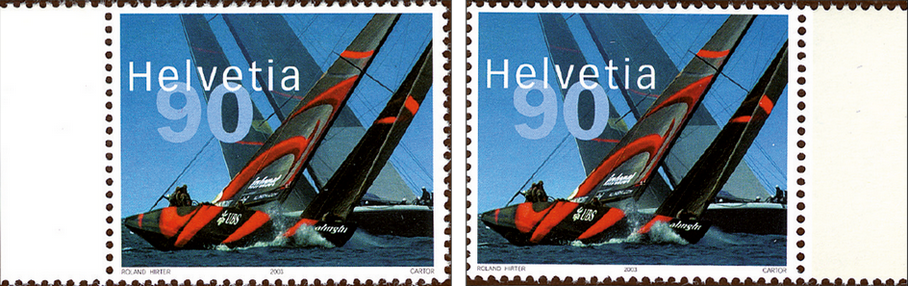 90 Rp. Alinghi - Switzerland, "Weisser statt grauer Zierrand"
