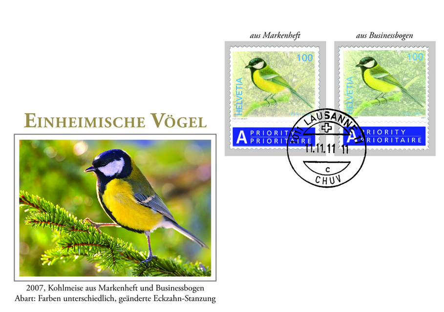 100 Rp. Kohlmeise, "Farben unterschiedlich und geänderte Eckzahn-Stanzung"