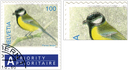 100 Rp. Kohlmeise, &quot;Starke Druckverschiebung des ganzen Markenbildes&quot;, sog. Doppelschnäble