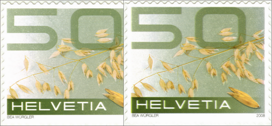 50 Rp. Hafer, "Stark verschobener Gründruck" beim ganzen Markenbild