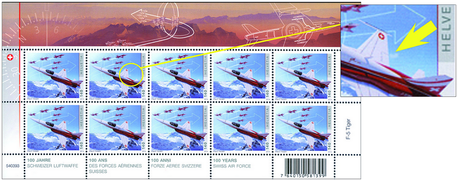 140 Rp. F-5 -Tiger, "Grosser blauer Putzer am rechten Flügel"