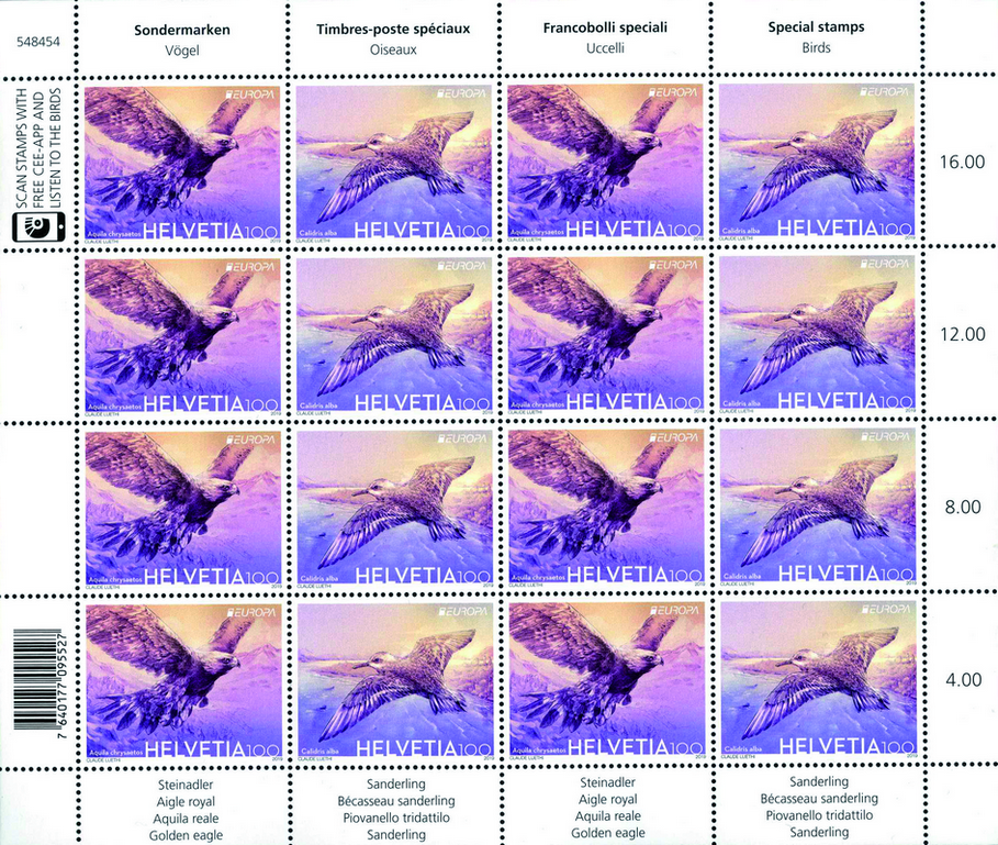 2019, Europa - Vögel, "Fehlender Gold- oder Silberaufdruck" .