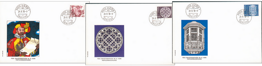 40 Rp. Escalade Genève, 100 Rp. Rosette, Lausanne, 200 Rp. Erker am Bürgerhaus, Schaffh.