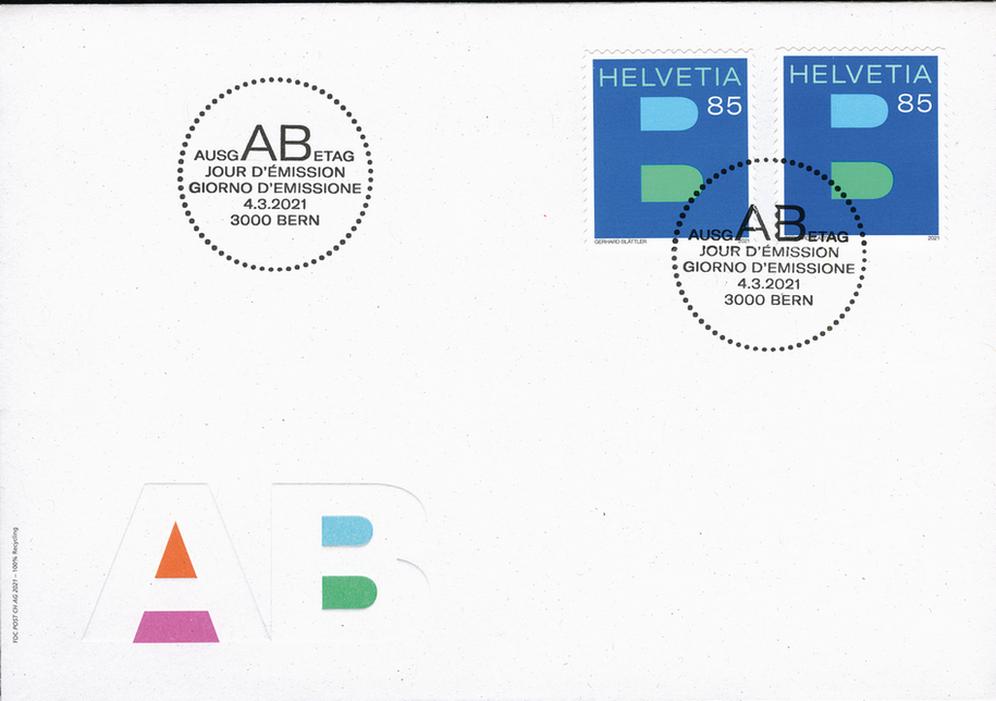 A-Post und B-Post, 85 Rp. B-Post, Combo-Ersttagbeleg, Normalmarke und Marke aus Viererblock Trägerfolie