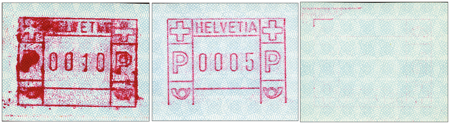 1981, ATM-Typ 6, "Fetter dunkler Druck, fehlende Unterlinie im Wertstempel und Blinddruck"