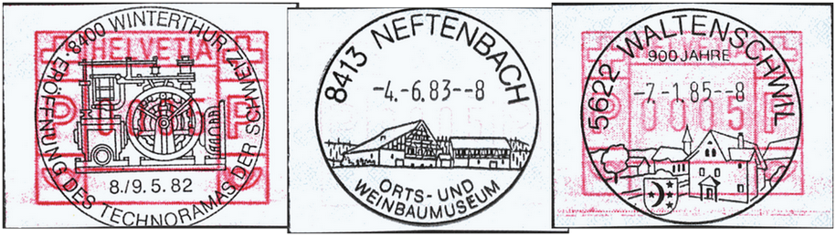1981, ATM-Typ 6, "Starke, rote Einfärbung" und "Streifendes Farbband"
