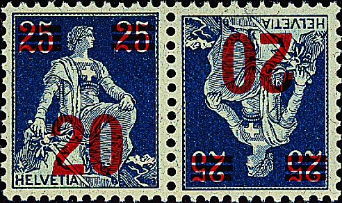 20 auf 25 Rp. blau-hellblau