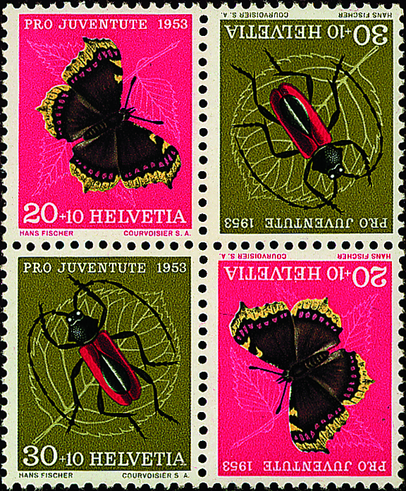 30+20 Rp. +Zuschlag, Purpur-Bockkäfer, Trauermantel