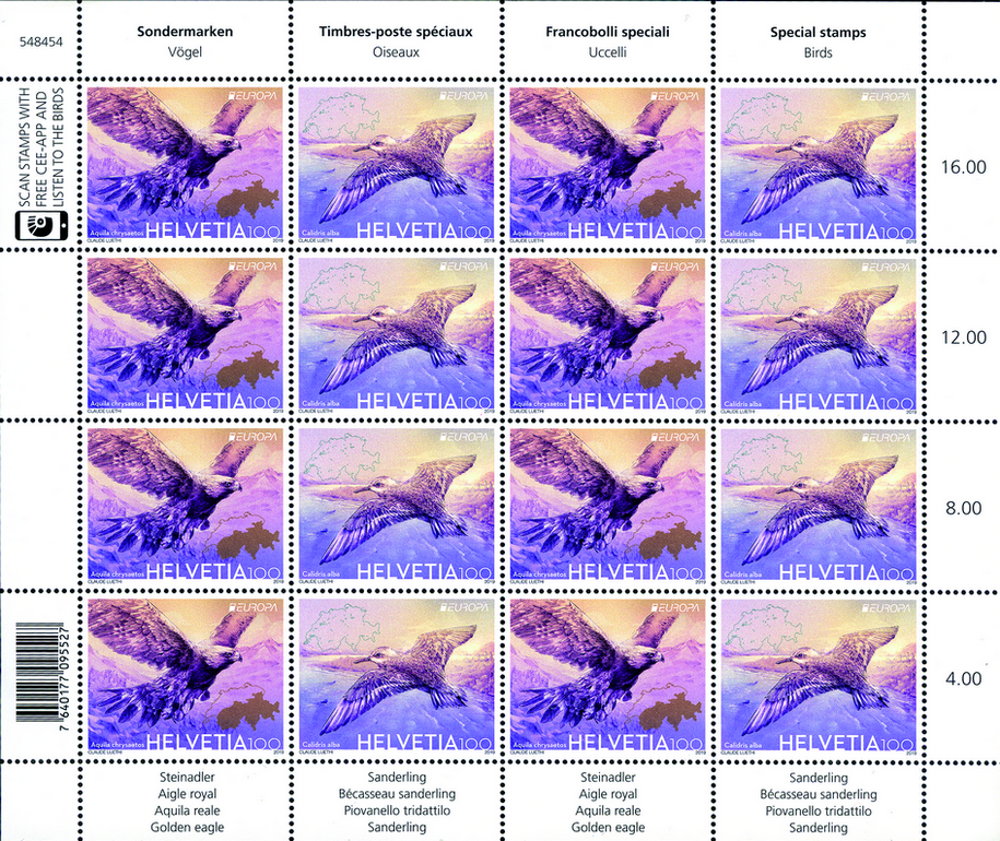 2019, Europa-Vögel, weisses Papier