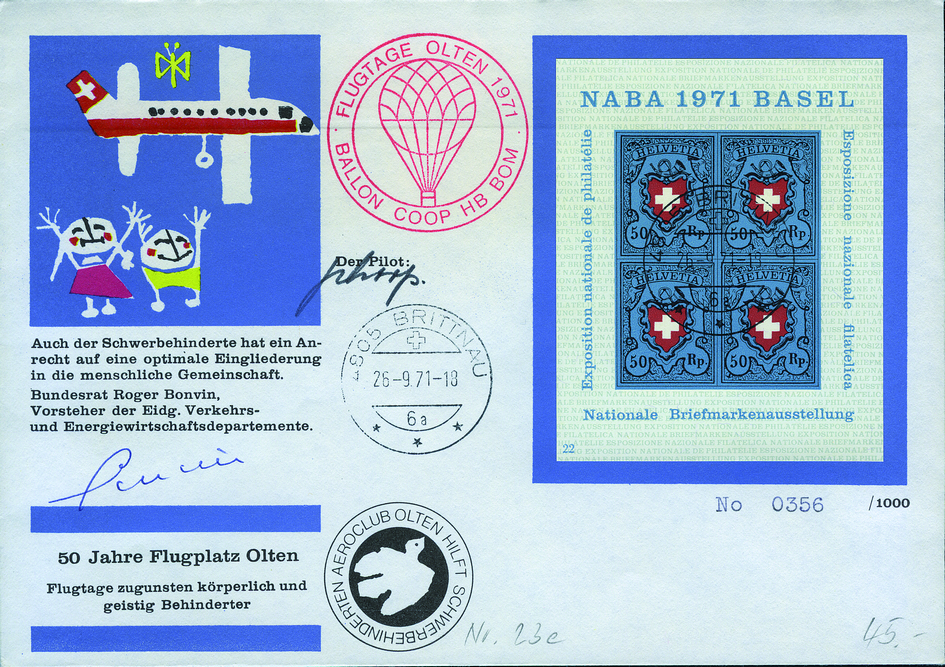 1971, Ballonbrief "50 Jahre Flugplatz Olten"