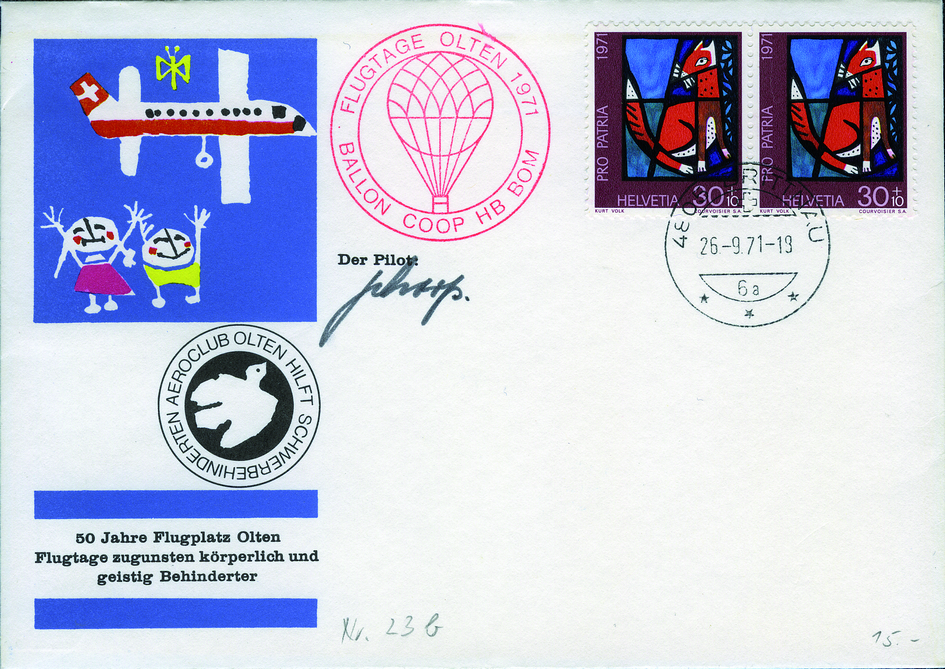 1971, Ballonkarte &quot;50 Jahre Flugplatz Olten&quot;