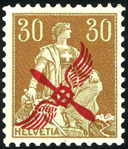 30 Rp. Helvetia mit Schwert, hellbraun-grün