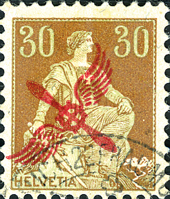 30 Rp. Helvetia mit Schwert, hellbraun-grün