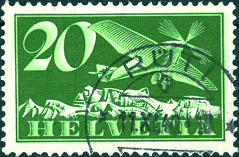 20 Rp. Flugzeug, grün-grünblau