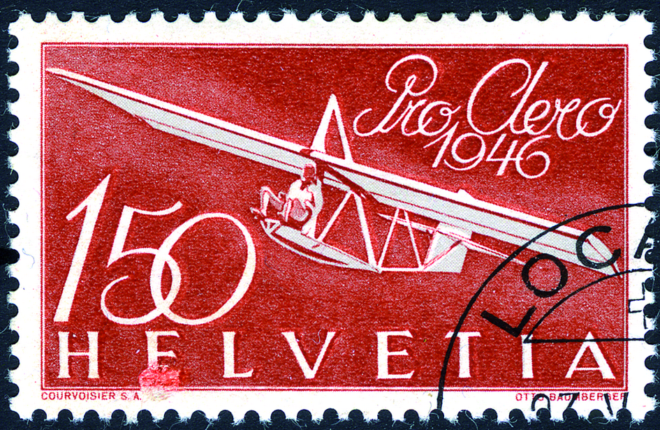 150 Rp. Schulgleitflugzeug, "Fleck über E von Helvetia"