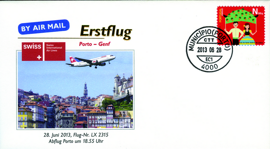 2013, Erstflug Swiss Airlines Porto-Portugal-Genf