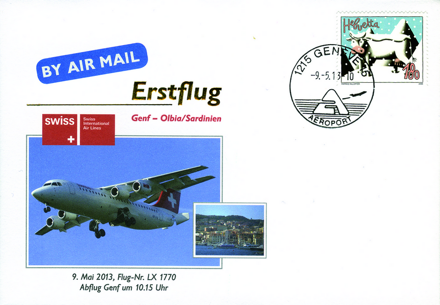 2013, Erstflug Swiss Airlines Genf-Sardinien-Italien