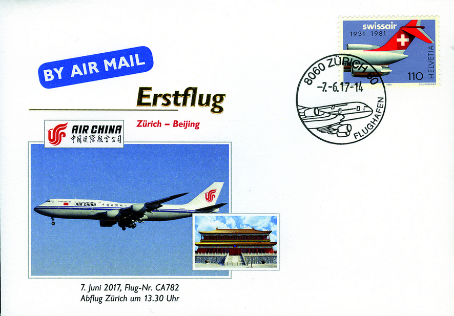 2017, Air China, Erstflug Zürich-China