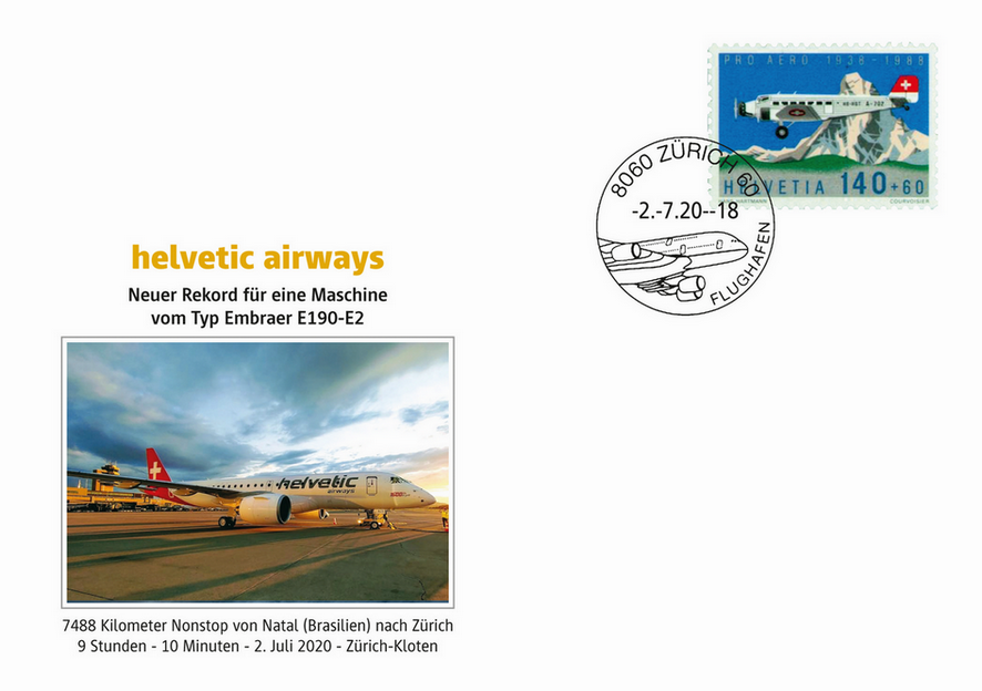 2020, Direktflug helvetic airways "Embraer E190-E2"
