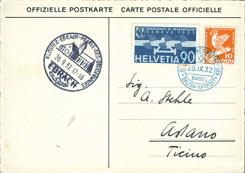 1932, Ballonpost Gordon-Bennet-Wettfahrt Basel