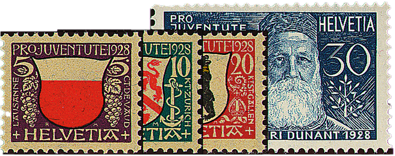 1928, Städtewappen und Bildnis Henri Dunants