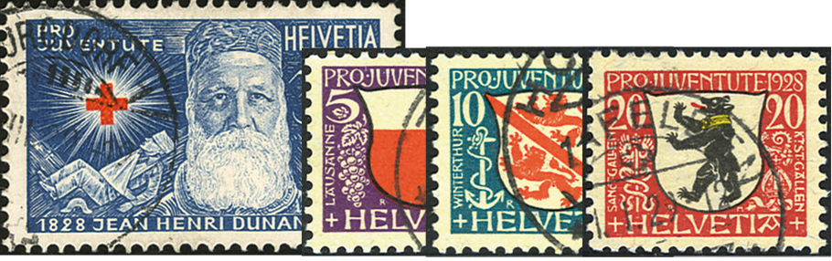 1928, Städtewappen und Bildnis Henri Dunants