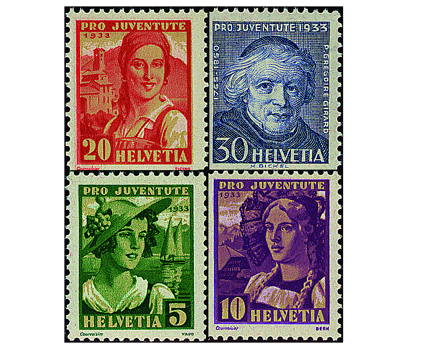 1933, Schweizer Frauentrachten und Bildnis Grégoire Girards