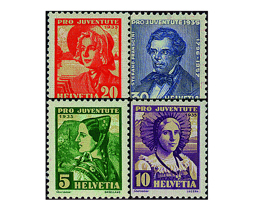 1935, Schweizer Frauentrachten und Bildnis Stefano Franscinis