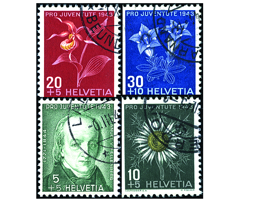 1943, Bildnis Emanuel von Fellenbergs und Alpenblumenbilder