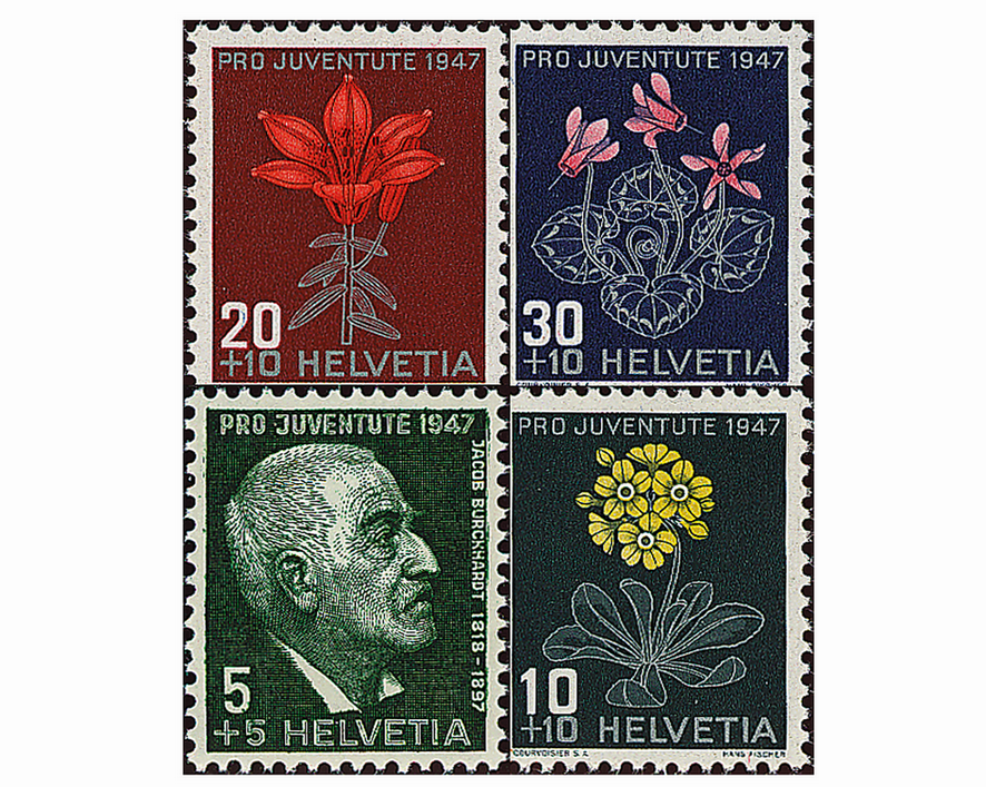 1947, Bildnis Jacob Burckhardts und Alpenblumenbilder