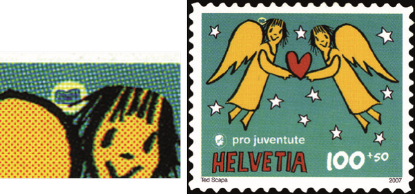 100+50 Rp. Weihnachtsengel, "Heiligenschein beim linken Engel"