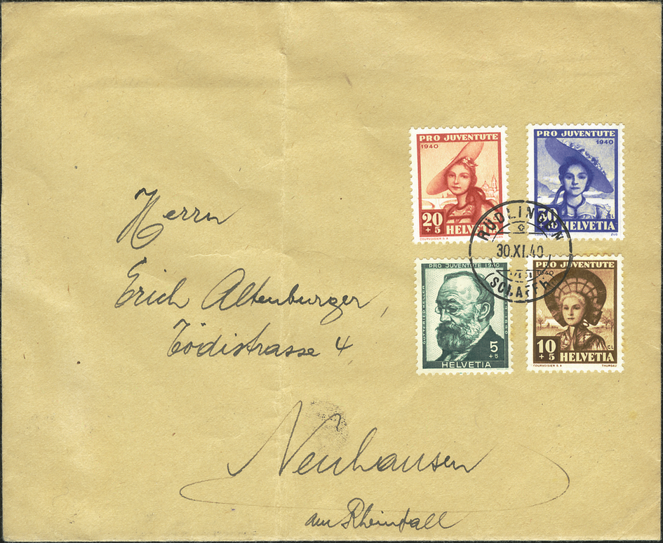 1940, Bildnis Gottfried Kellers und Schweizer Frauentrachten