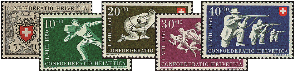 1950, 100 Jahre Eidgenössische Post und Sportdarstellungen