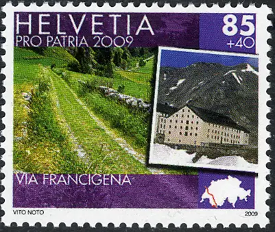 85+40 Rp. Via Francigena, "ganzes Markenbild um 1 mm nach links verschoben"