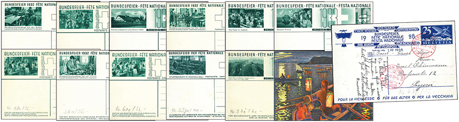 1928-33 Spezial-Kollektion mit über 12 hochwertigen, gesuchten Bundesfeier-Spitzenstücken