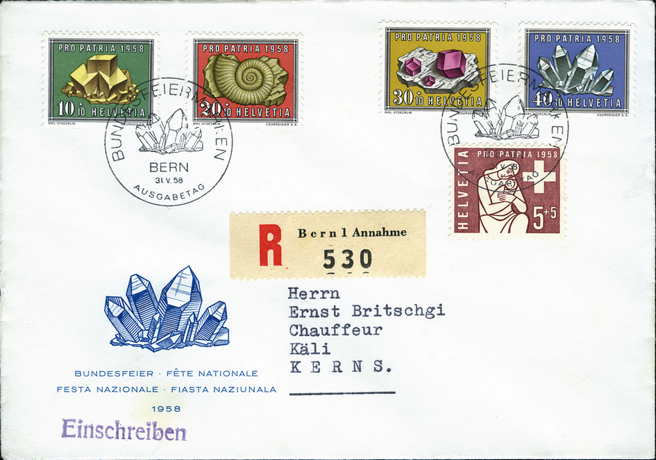 1958, Sinnbild, Mineralien und Versteinerungen